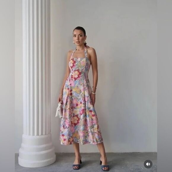 ZARA PRINTED LINEN MIDI DRESS - Picture 6 of 10